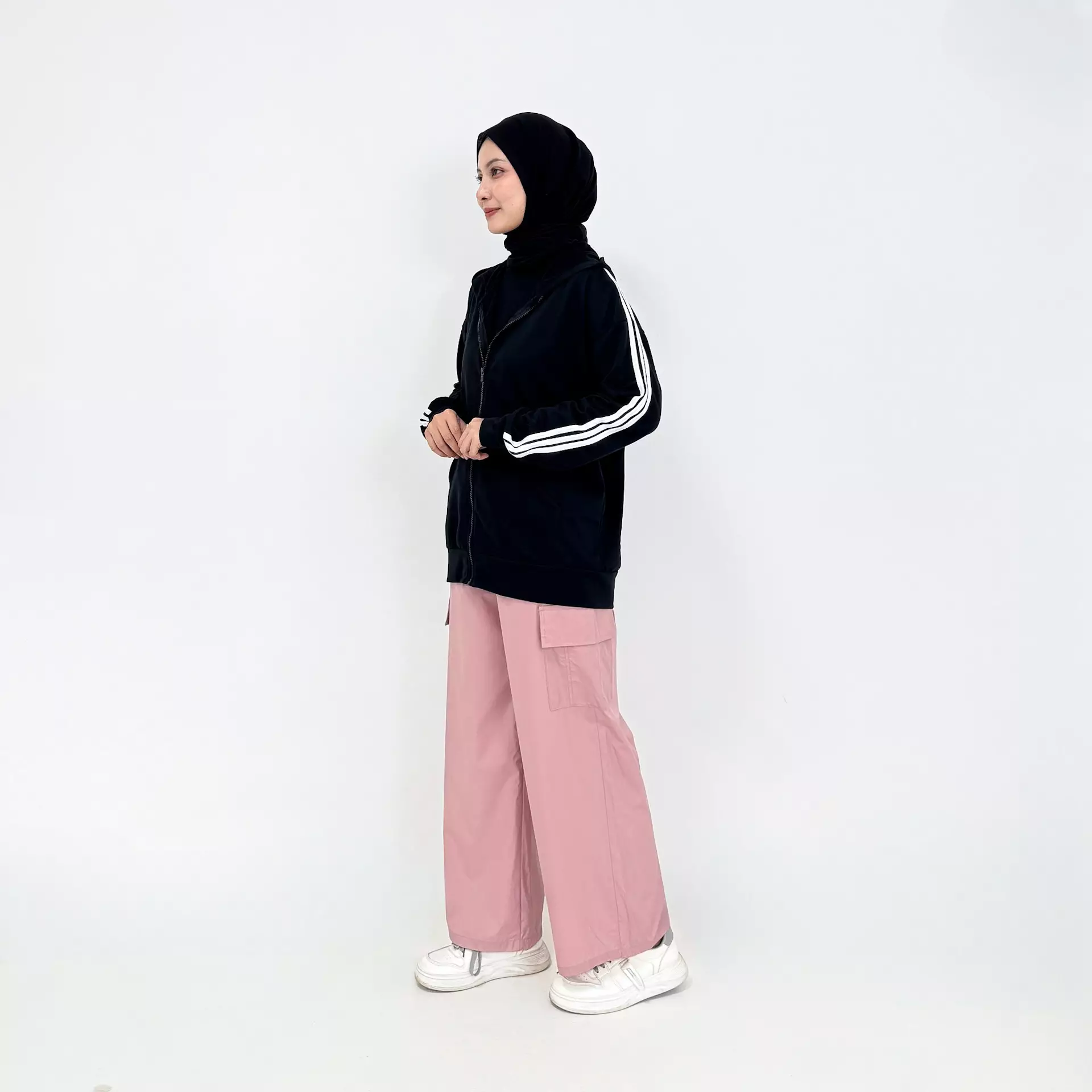 Set Sporty Cargo Alia HITAM PINK Setelan Olahraga Jacket