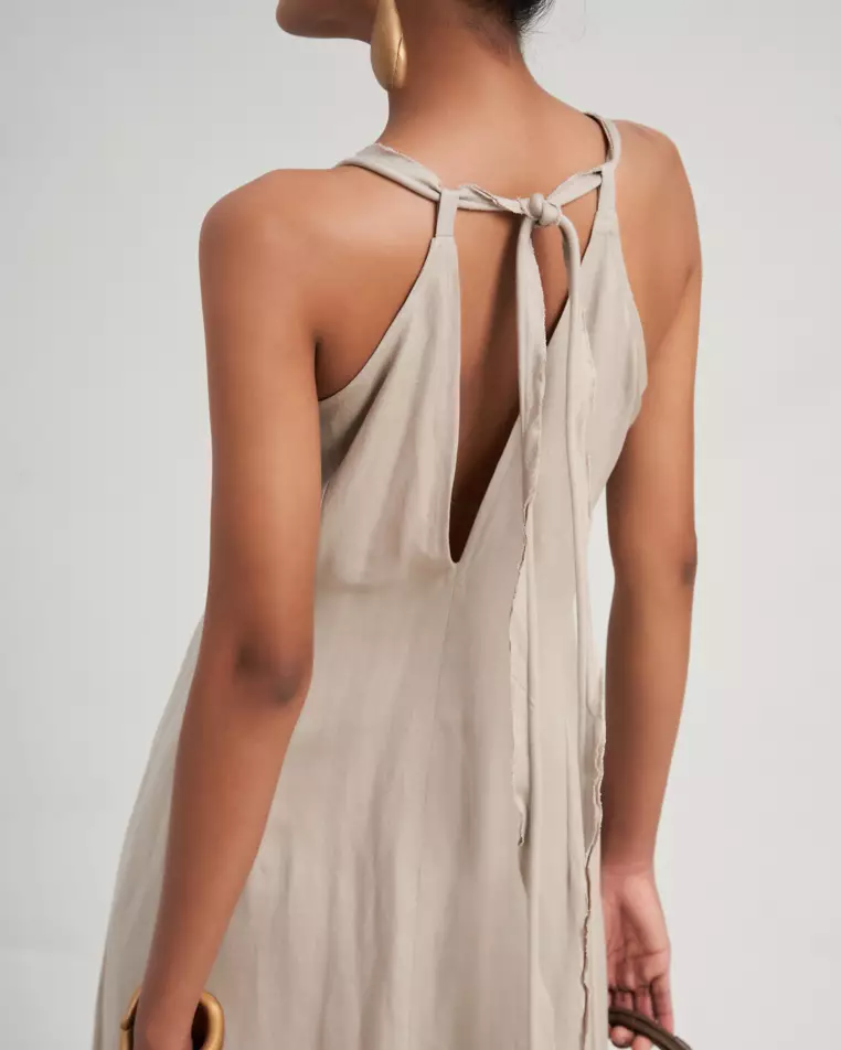 BEIGE LINEN MIDI DRESS