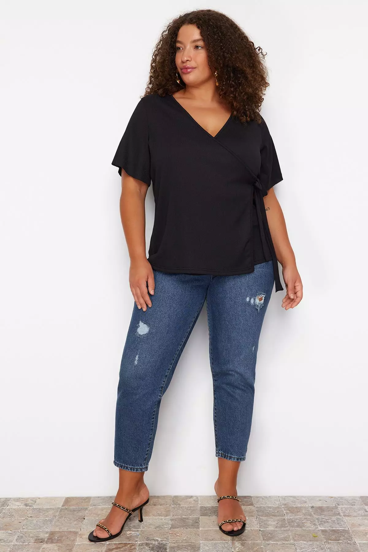 Plus Size Double Breasted Tie Detailed Blouse