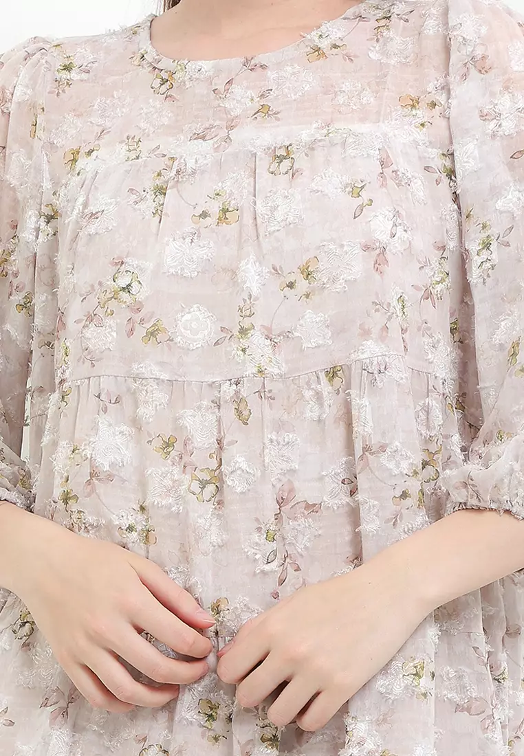 5 Tier Flo Print Furry Jacquard Dress