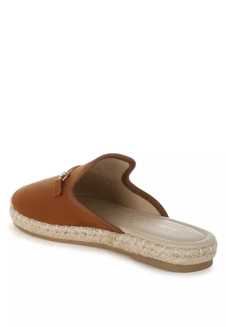 Horsebit Detail Espadrilles Mules In Brown