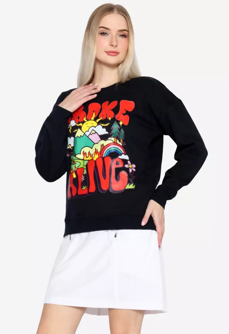 TONIQUE Sweatshirt Katun Wanita Hitam LEAH Women's Regular Fit Cotton Sweatshirt Black