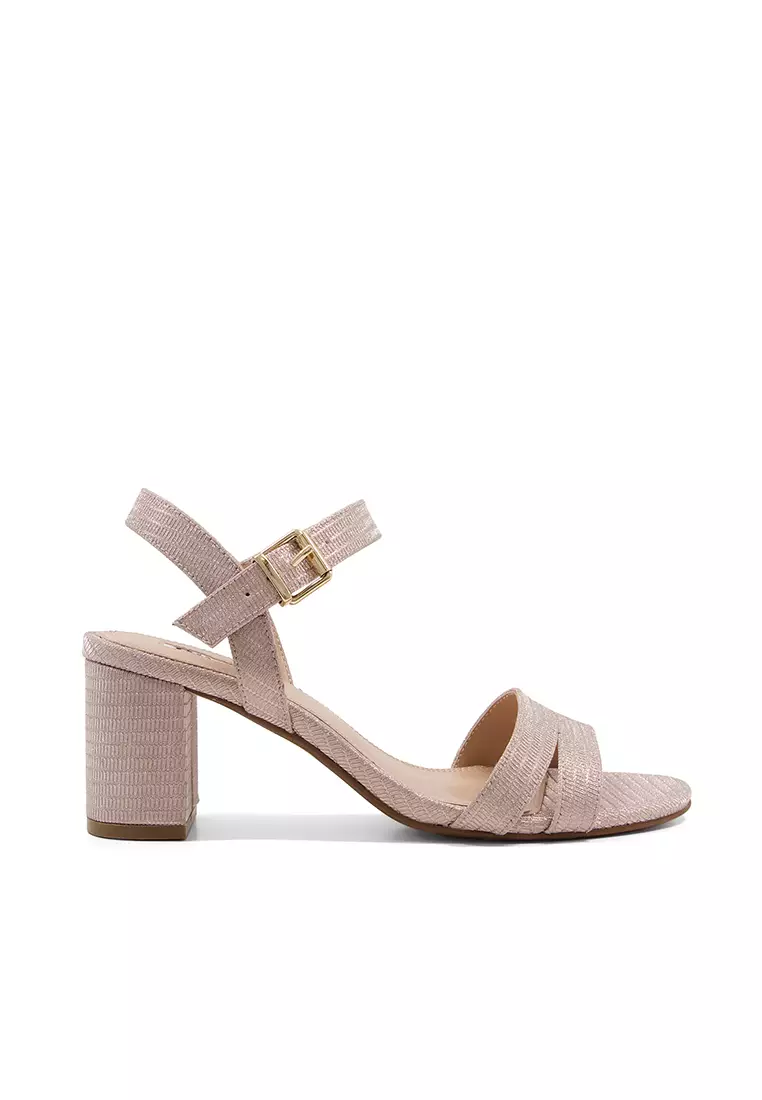 Discount on Dune London  shoes - SKU: Merisa Metallic Block Heeled Sandals Rose Gold