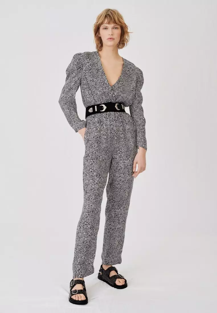 Buy Maje Flowing Animal Print Jumpsuit in Animalier Noir Blanc