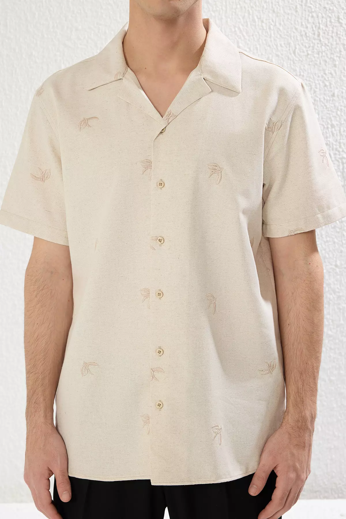 Short Sleeves Embroidered Linen Shirt