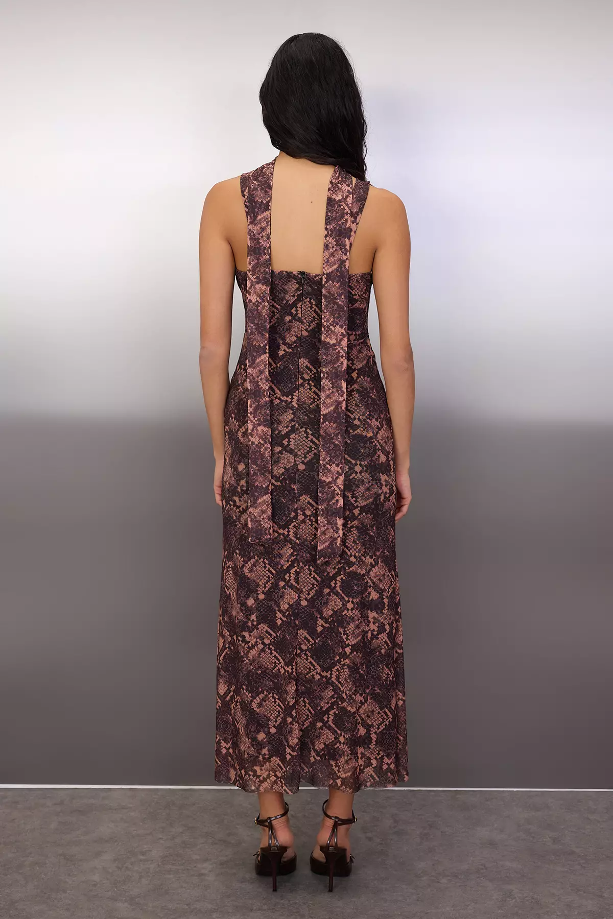 Multi-Colored Animal Scarf Knitted Tulle Maxi Lined Stylish/Evening Dress Tpraw26El116