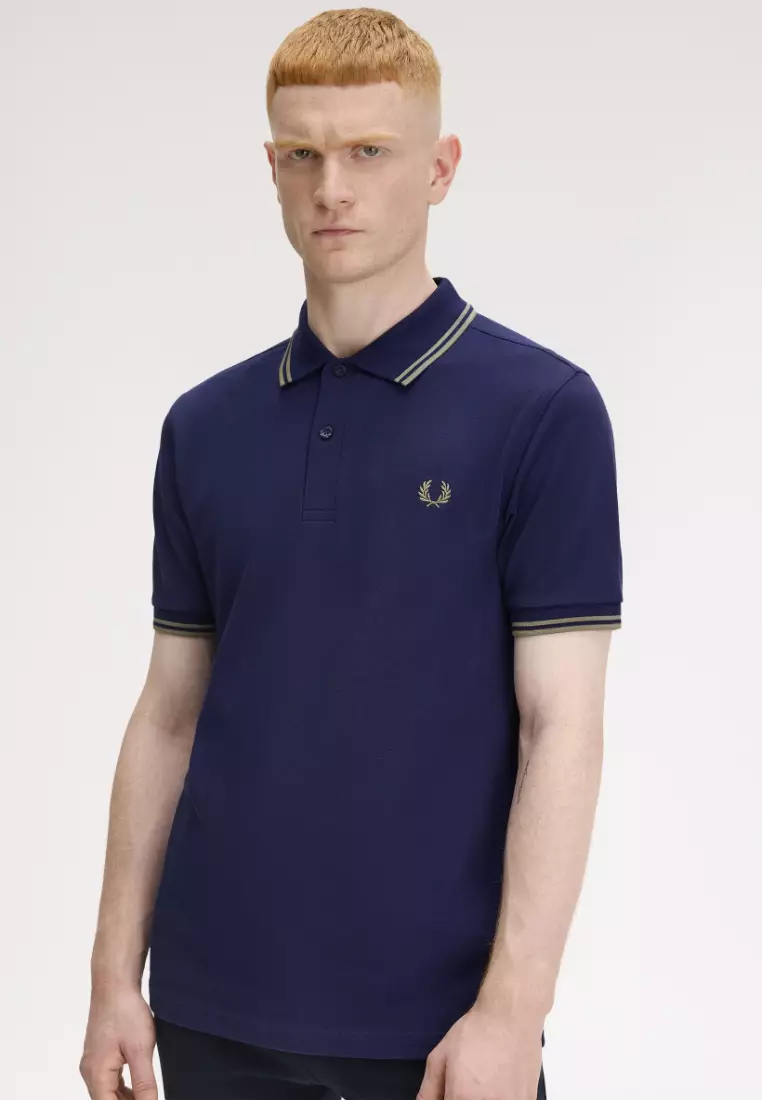 Fred Perry M3600 Twin Tipped Fred Perry Shirt (French Navy / Olive Mint / Olive Mint)