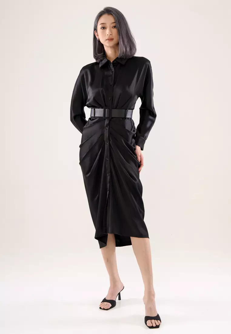 Buy Dressing Paula Satin Shirt Dress With Belt Online ZALORA