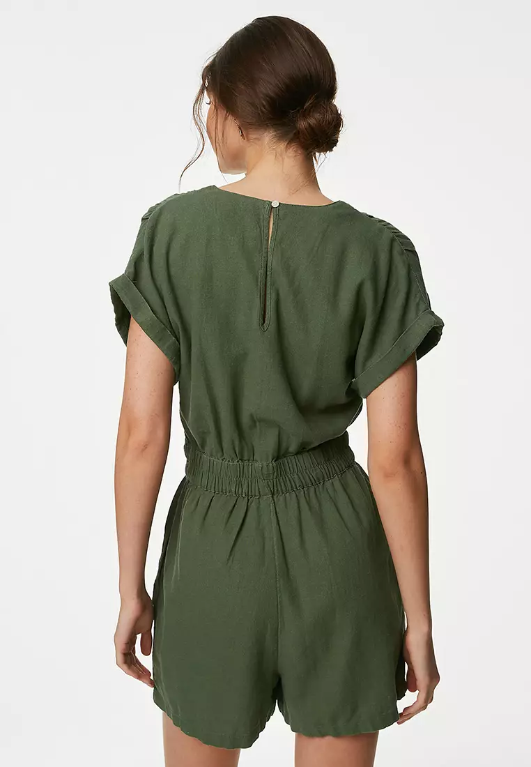 Linen Rich V-Neck Short Sleeve Playsuit