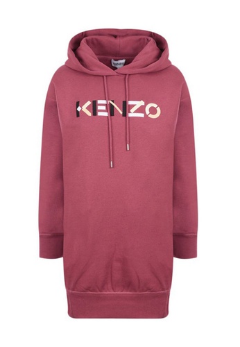 Kenzo pink Kenzo Logo Embroidered Hoodie Dress in Blackberry CC5BFAA6AC555AGS_1