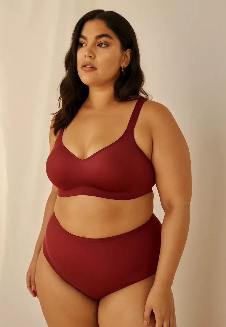 2 Pack Premium Melinda Seamless Wireless Padded Support Bra in Wine and Black