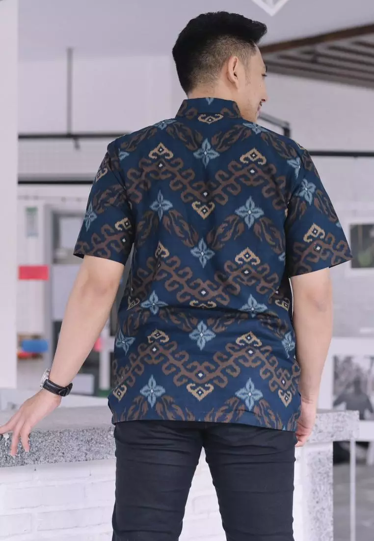 kemeja batik pria lengan pendek batik  blue s343