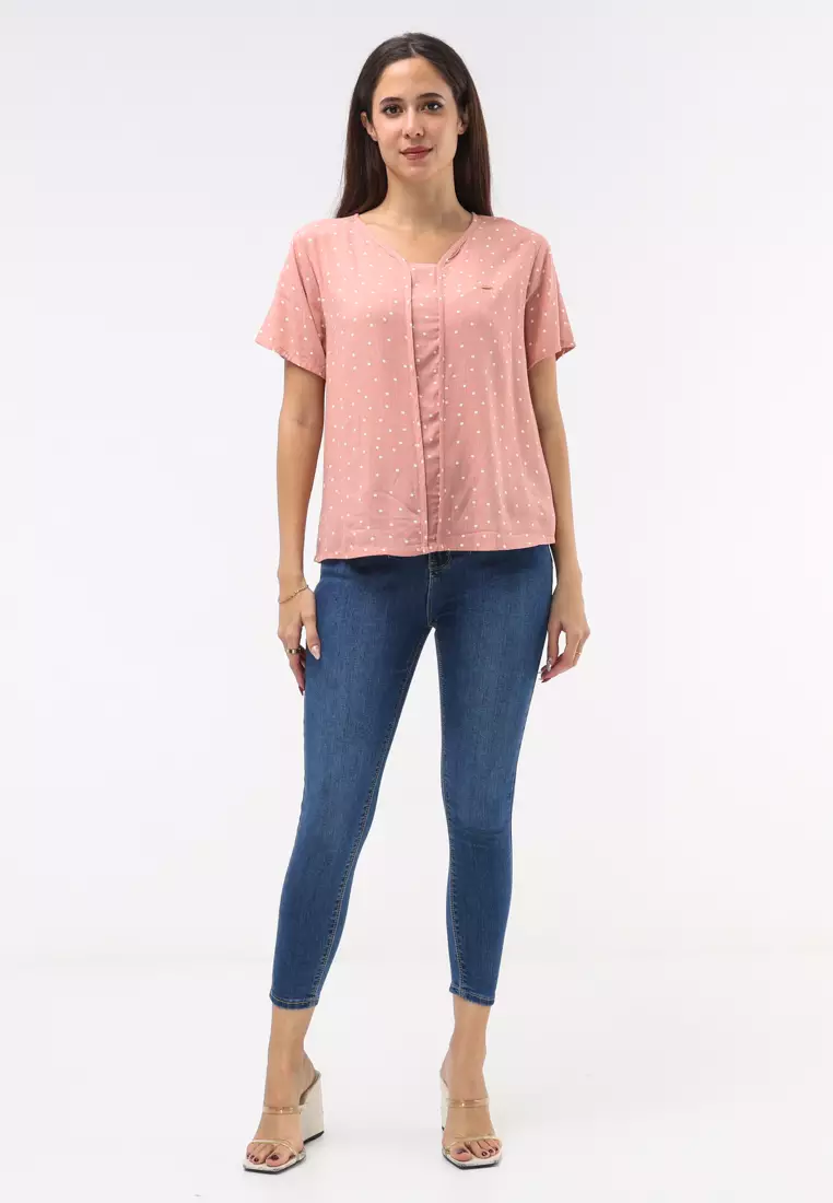 Woven Printed Soft Linen Short Sleeve Blouse