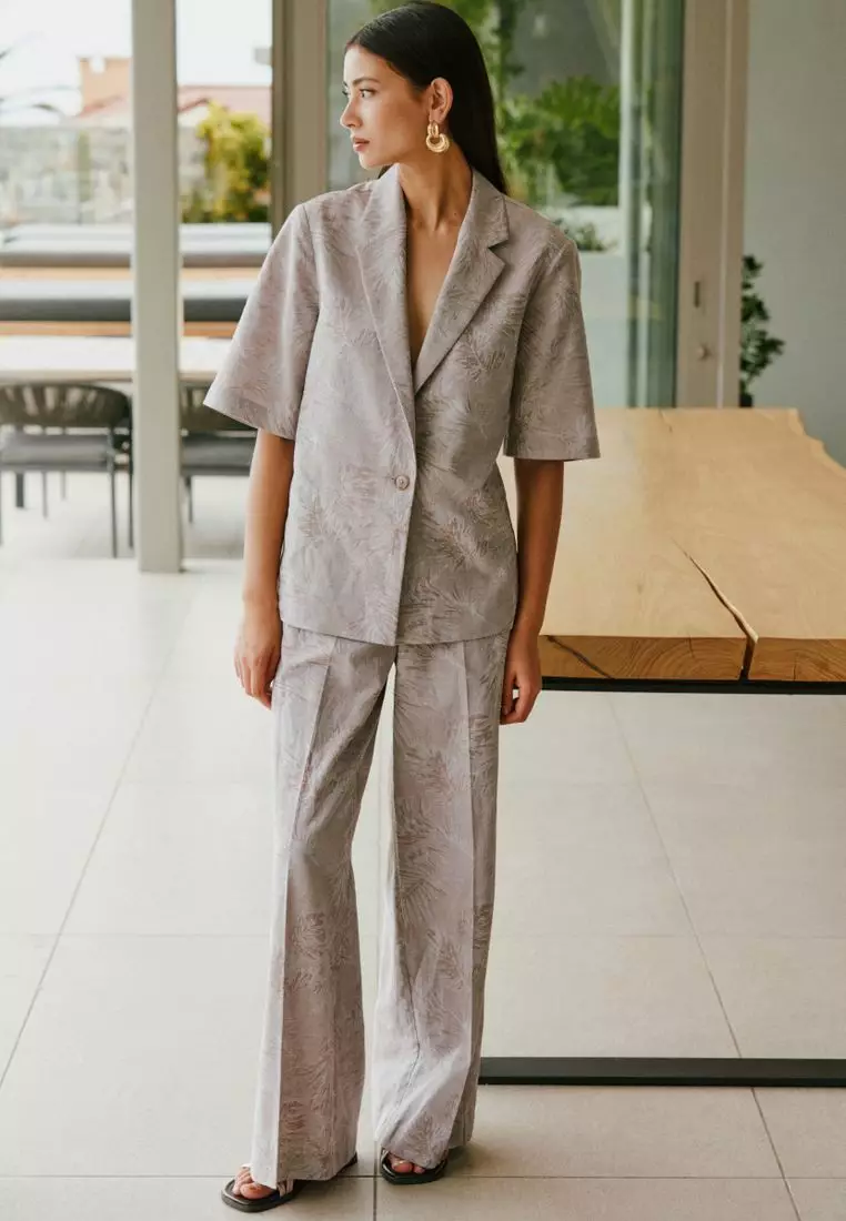 Jacquard Palazzo Trousers with Linen