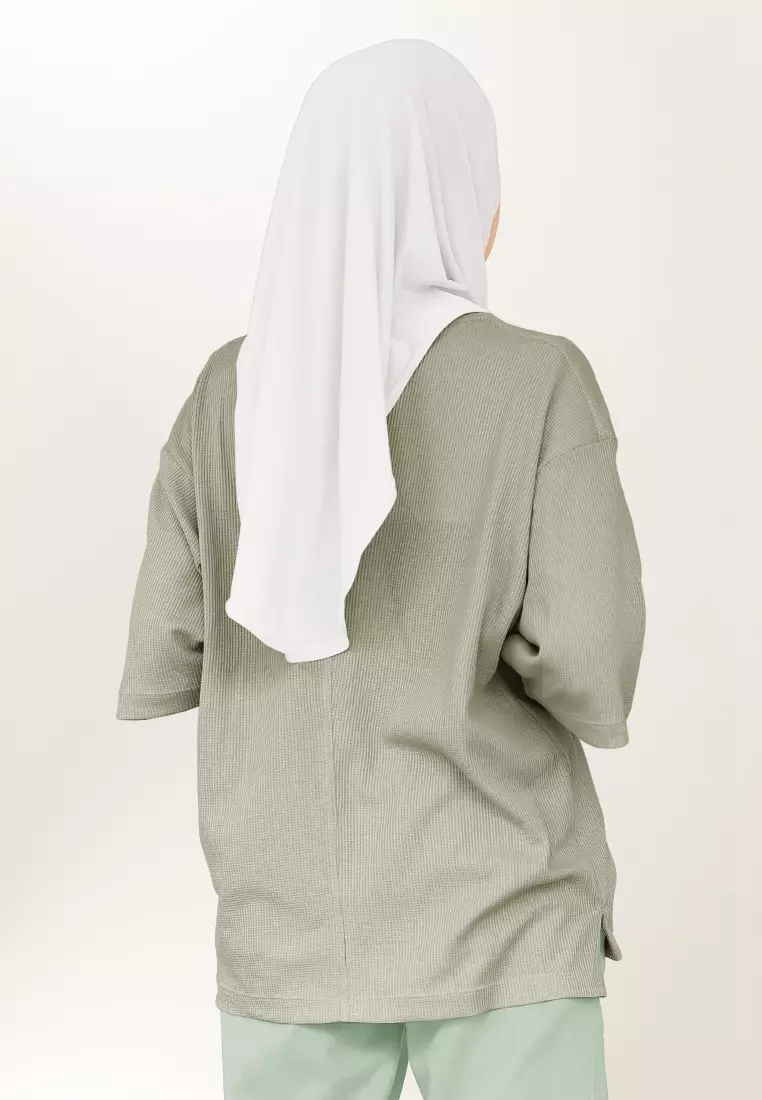 Zelena - Waffle Tshirt Basic | Kaos Waffle | Atasan Casual Sporty - Green