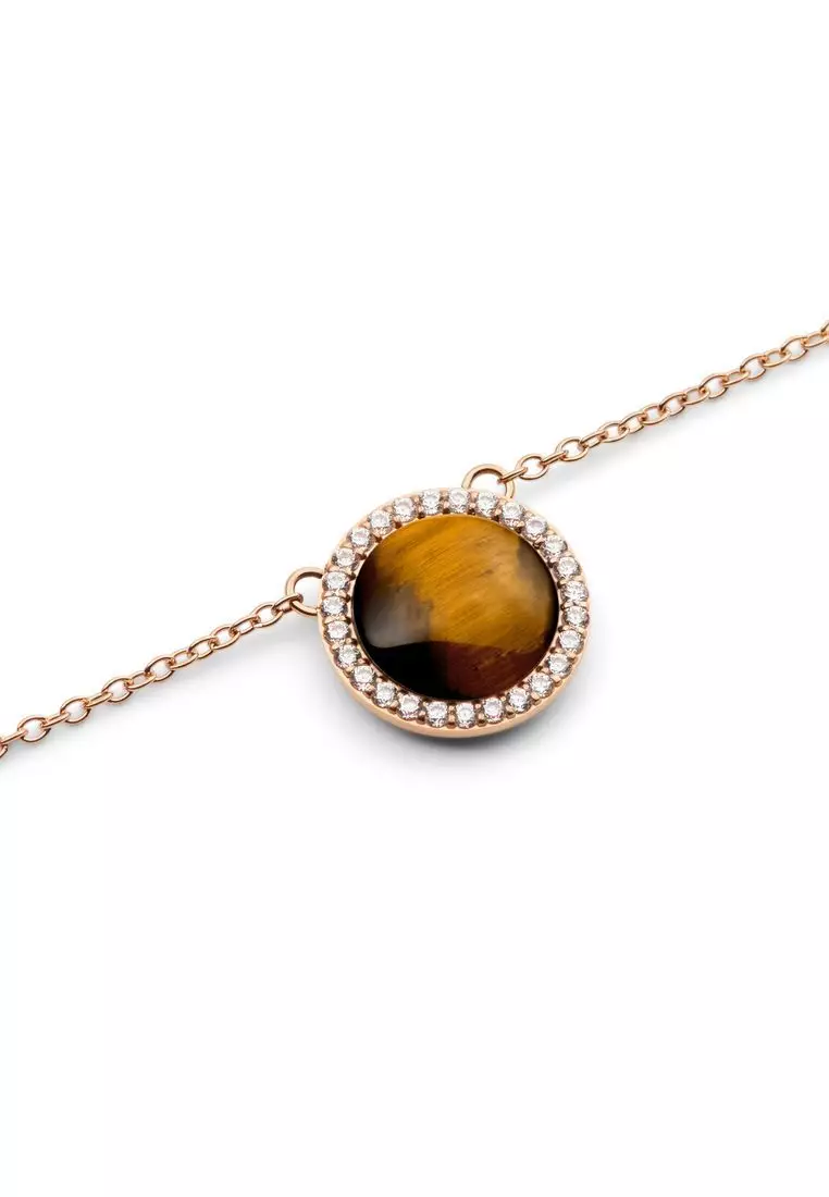 Audrey Necklace Tiger Eye Rose Gold - Unisex Necklace for women and men stainless steel Necklace DW Official Authentic Original kalung perempuan lelaki DW