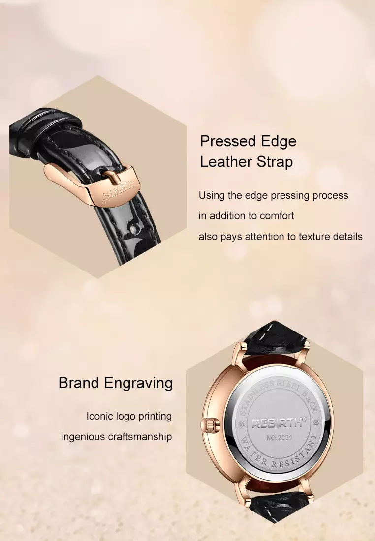 Jam Tangan Wanita Tahan Air Tali Kulit Jam Wanita Kuarsa Santai Mode Jam Tangan Cewek blackwhite