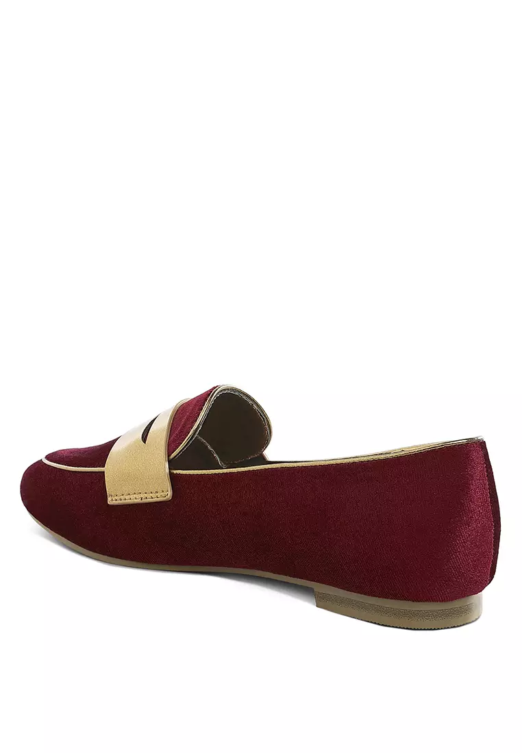 Sepatu Loafer Beludru Tali Penny Warna Burgundy