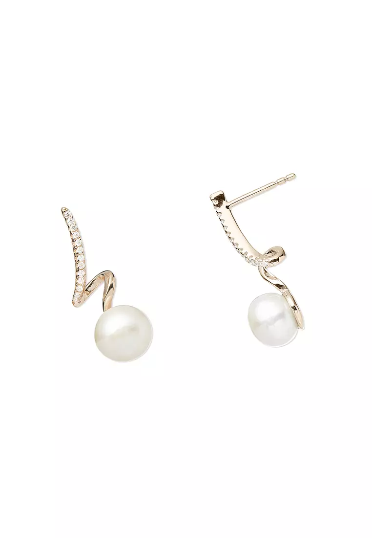 Grossé Tresor Silver: 925 silver, rose gold plating, freshwater pearl, CZ stone pierced earrings GS60503