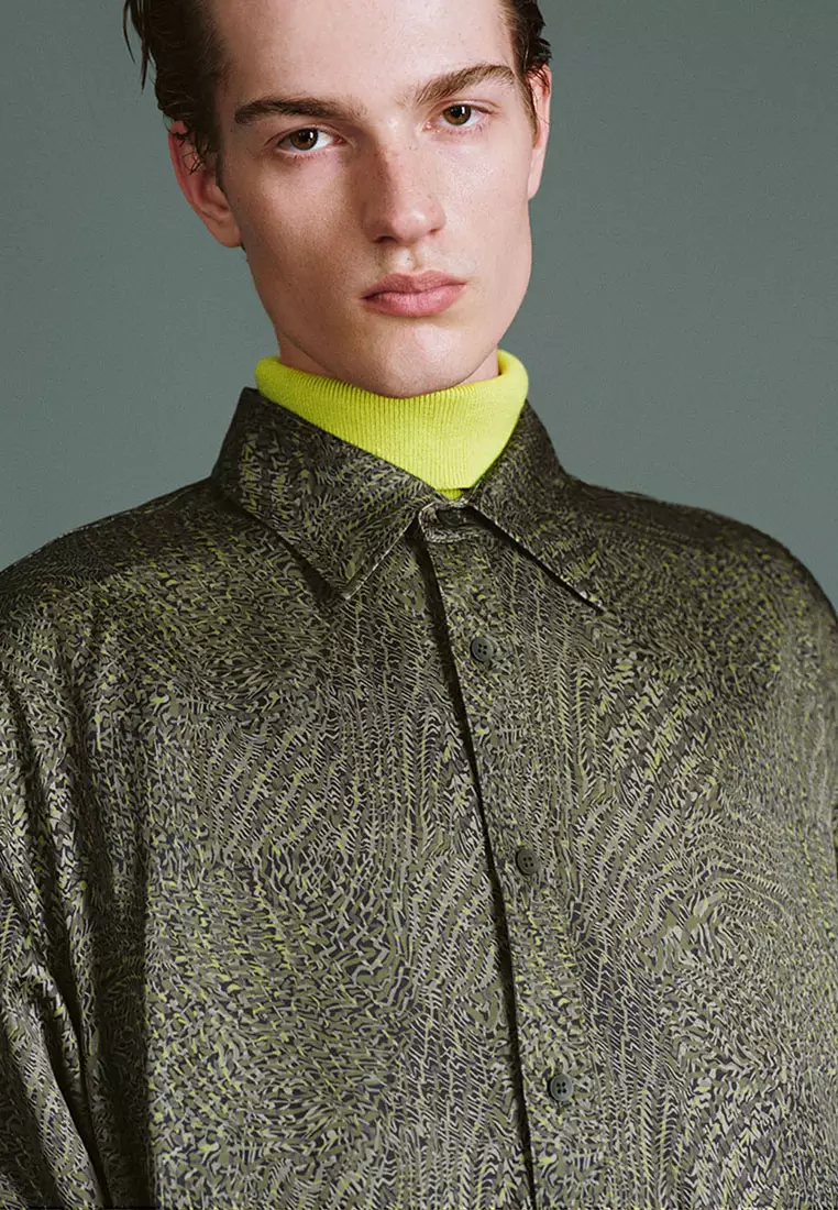 UR春季新款男装时尚超宽松印花不对称开襟衬衫UMF250009