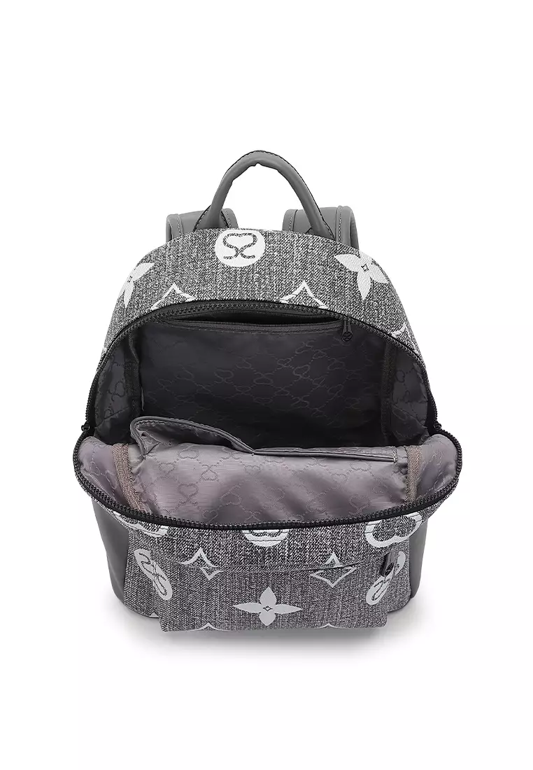 Women's Monogram Backpack (Tas Ransel Wanita / Tas Punggung Wanita) - Abu-Abu