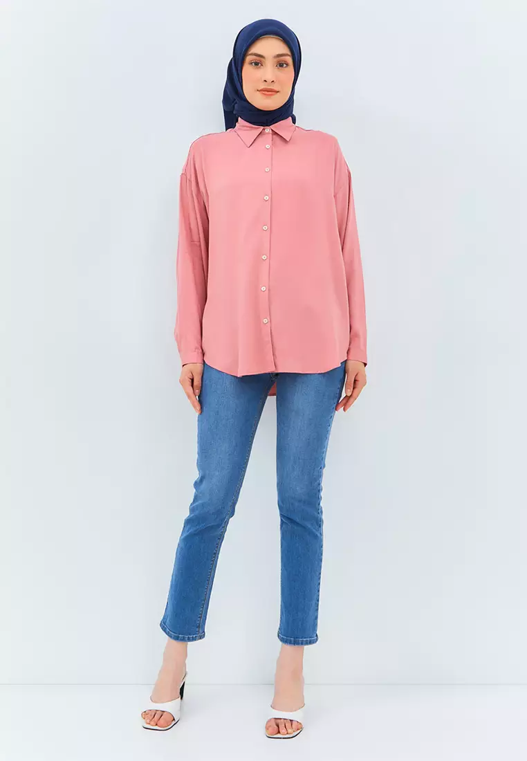 Flamoush Fenela Pink Kemeja Oversize Wanita