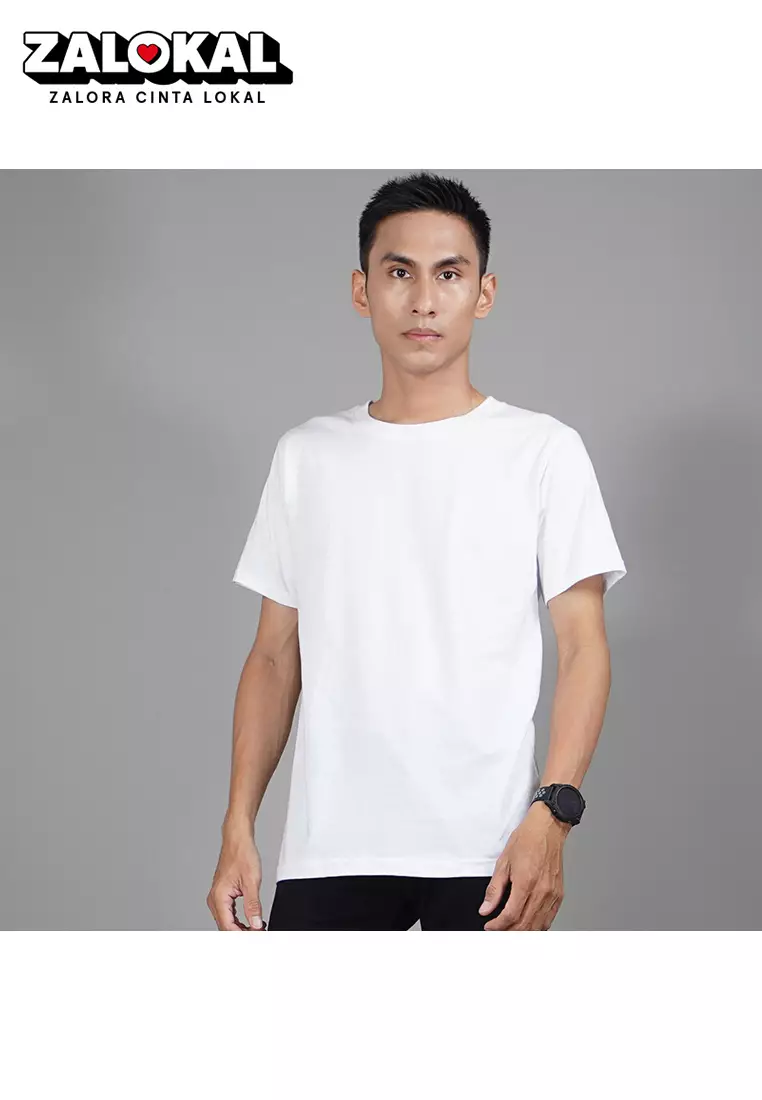  Kaos Polos Putih Kaos Putih Polos Pria Lengan Pendek Katun - Putih