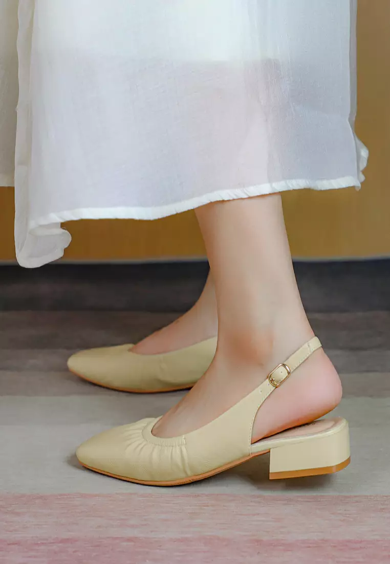 Microfiber Leather Slingback Mid Heel BY3618-9