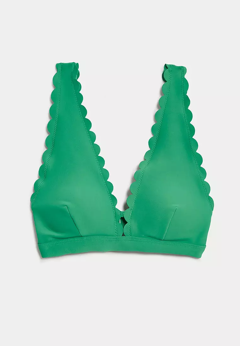 Neoprene Padded Scallop Plunge Bikini Top