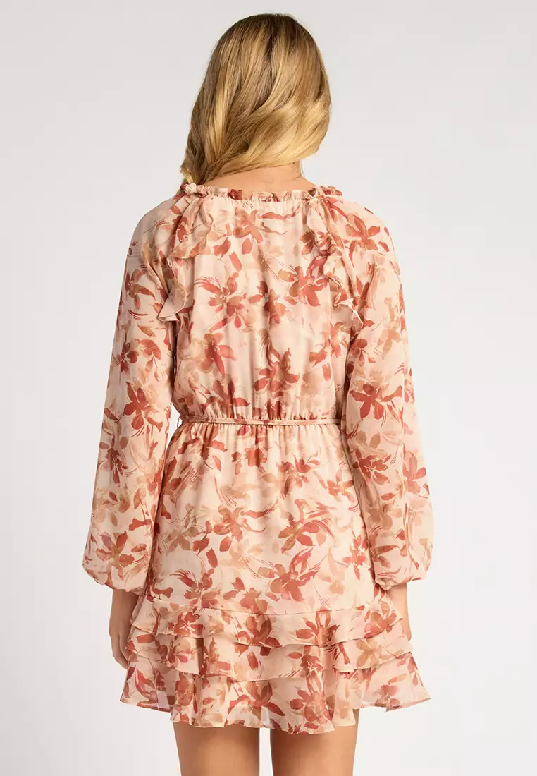 印花荷葉雪紡連身裙