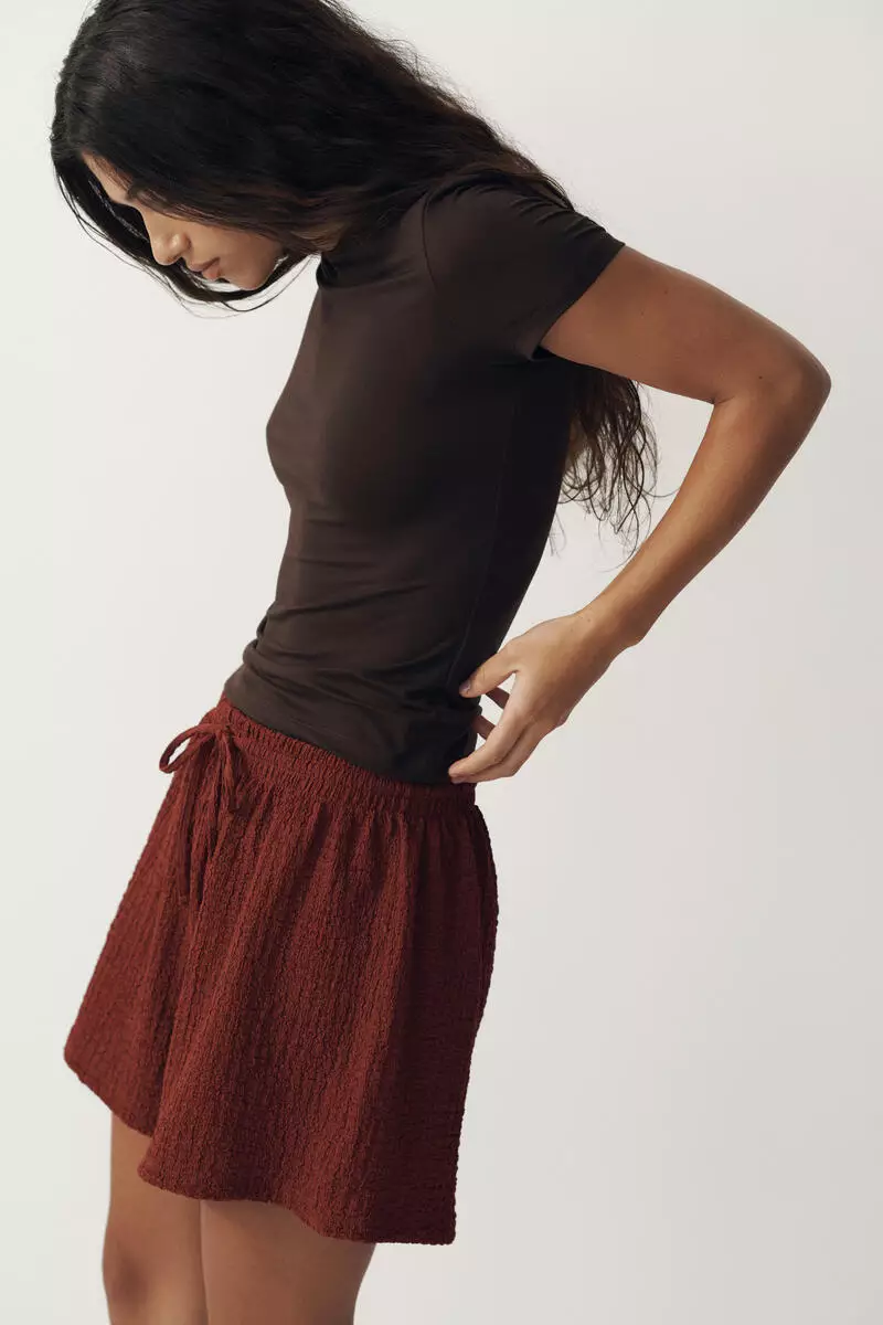 Textured jersey drawstring shorts