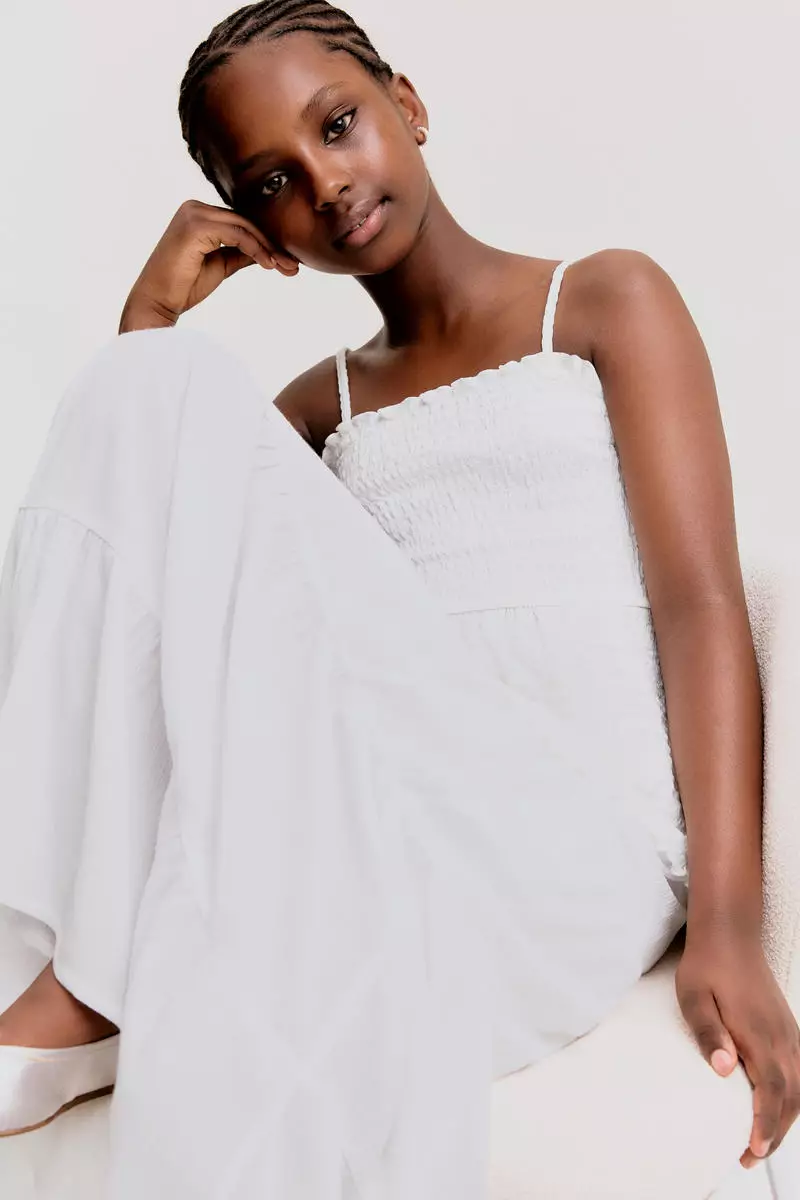 Smocked tiered skirt