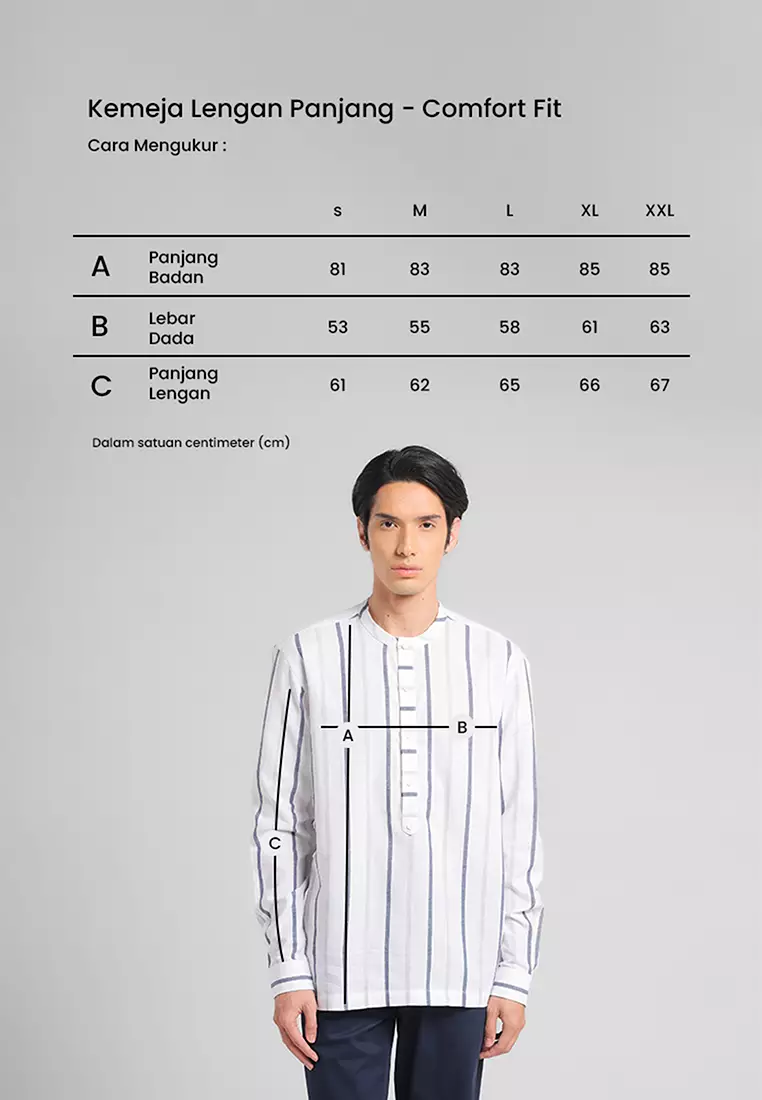 MANZONE X Adipati Dolken - Kemeja Koko Shanghai Lengan Panjang Pria Ezzat Comfort Fit - White Warna White