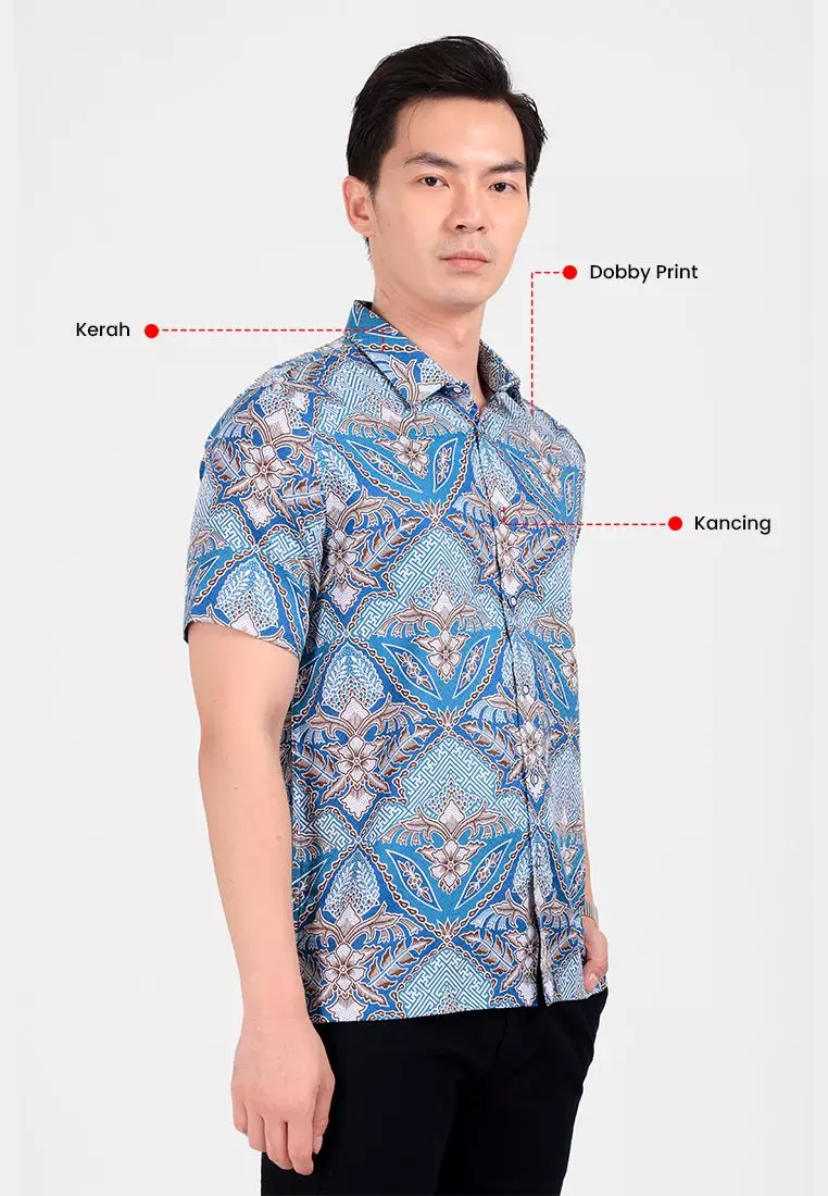 MANZONE - Kemeja Batik Lengan Pendek Pria Sayaka 1 Comfort Fit - Tosca Warna Tosca