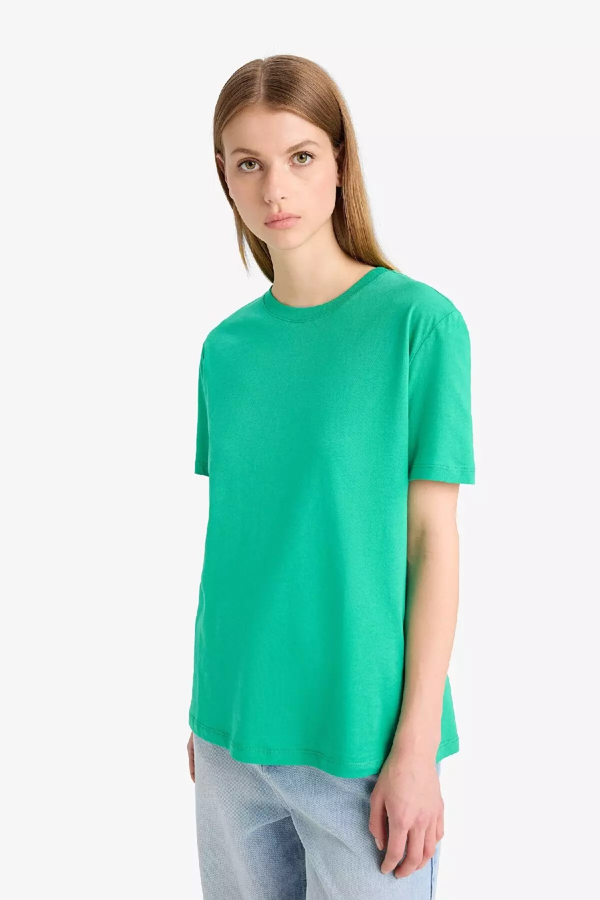 Regular Fit Crew Neck Basic Plain Combed Cotton Short Sleeve T-Shirt W9584Az25Sp