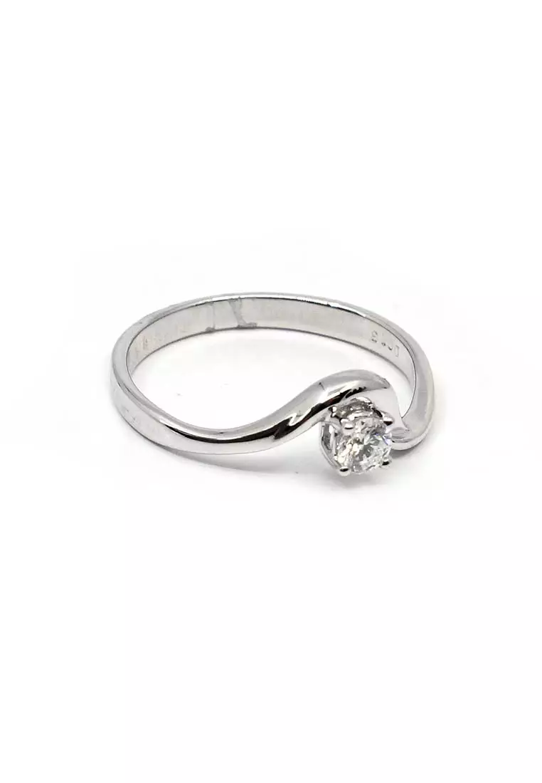 18K Italian Made White Gold Lady Ring with Diamonds