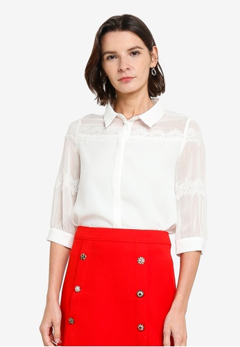 Hopeshow white Mid Sleeve Lace Button Blouse AF87CAA2E120FCGS_1