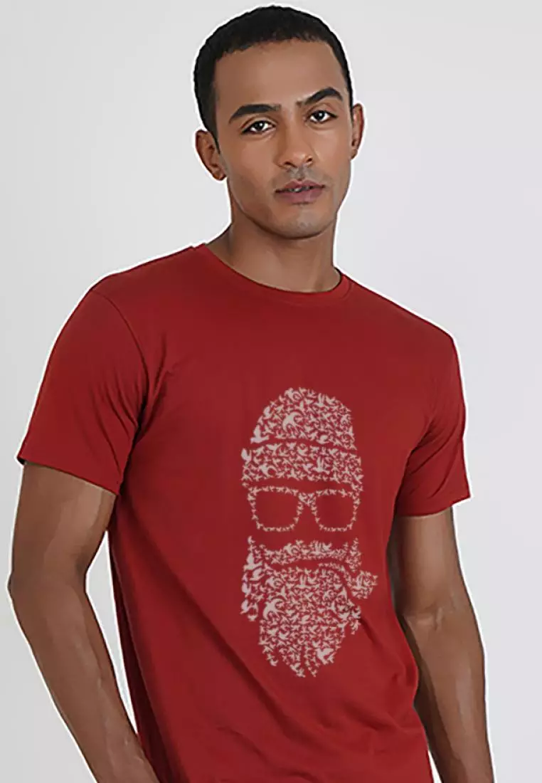 Birdbeard Short Sleeve Maroon Cotton Relaxed T-Shirt