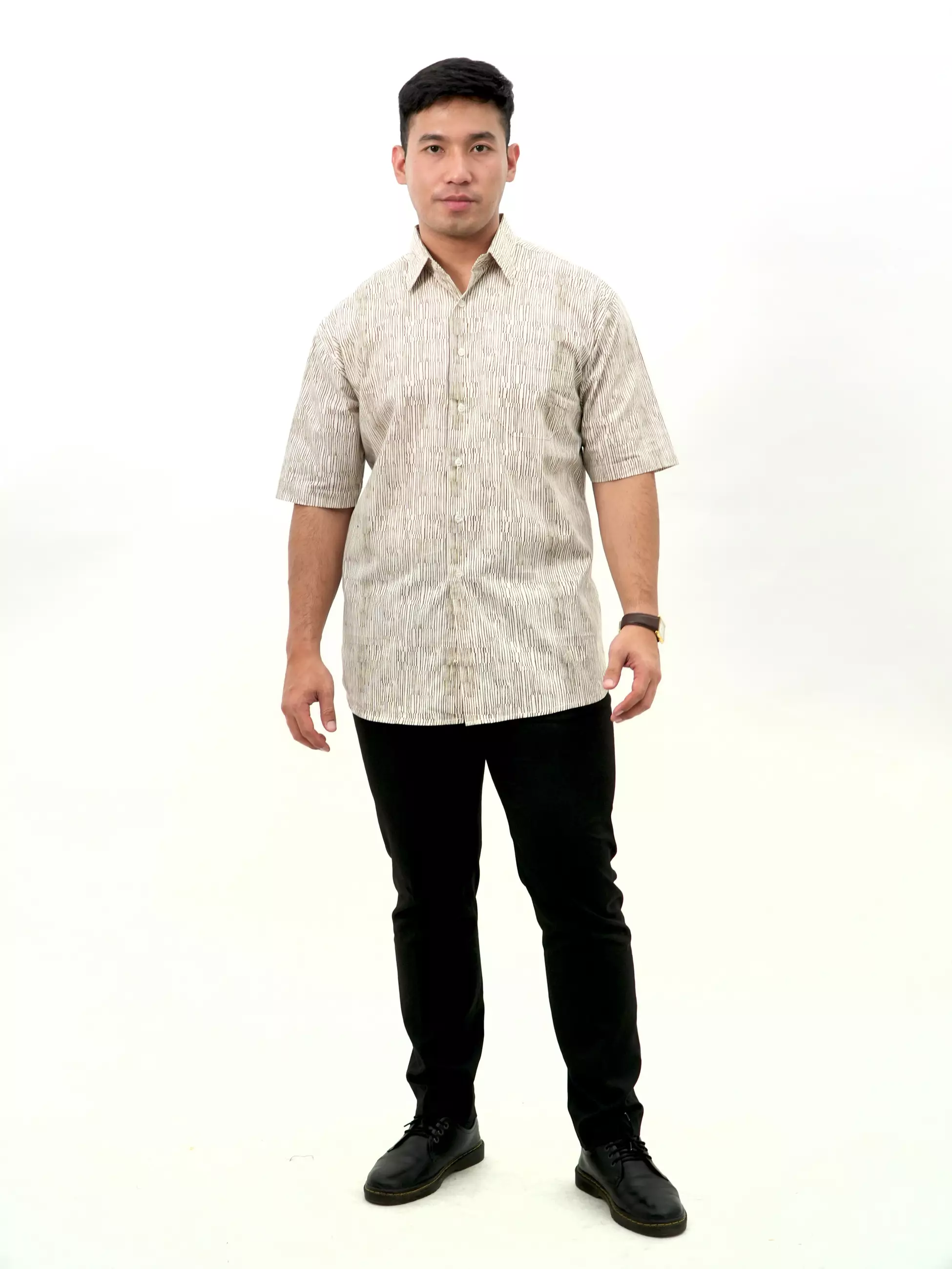 Kemeja Lengan Pendek Krem Motif 16816