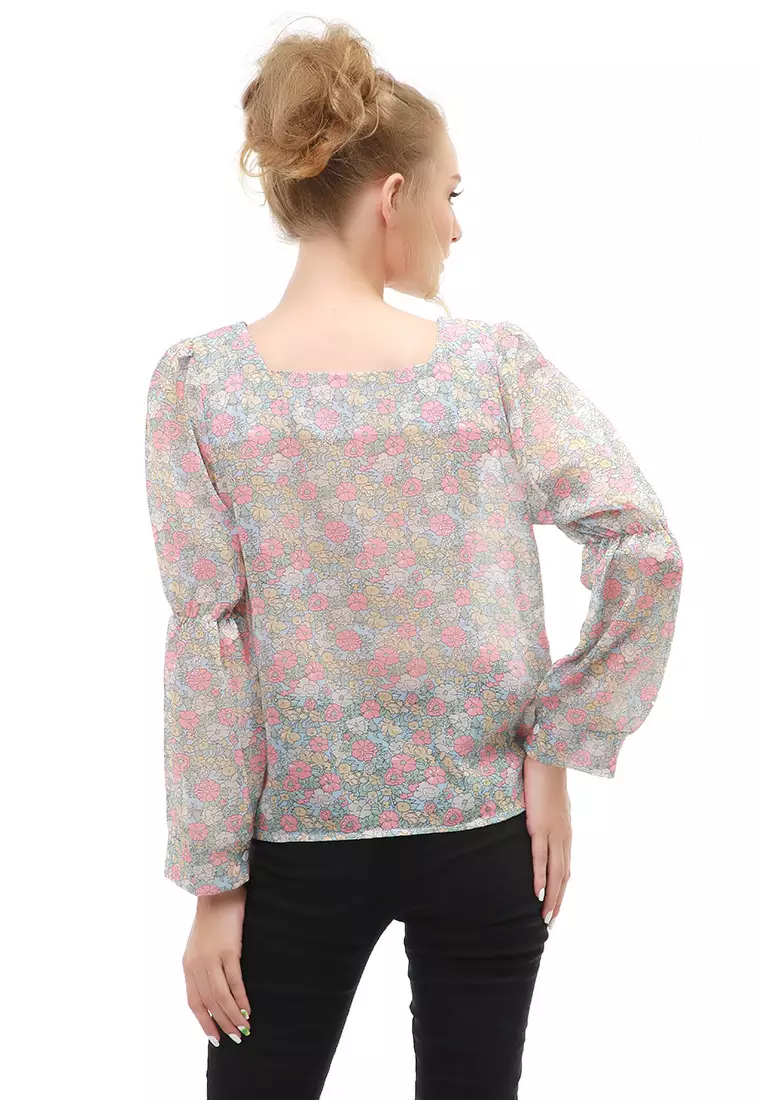 Cheva Blouse Flower Atasan Wanita Kasual Lengan Panjang Material Chiffon ORIGINAL - Multicolor
