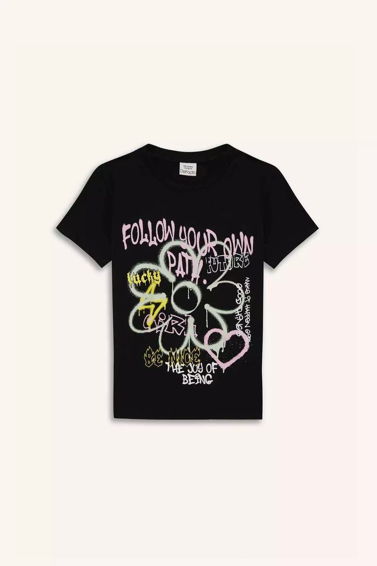 Girl's Crew Neck Printed Short Sleeve T-Shirt E0383A825Sm