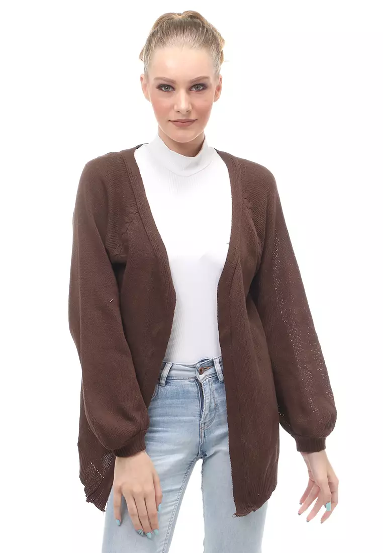Cardigan Fashion Wanita Loose Fit Design Kasual Premium Quality - Coklat Tua