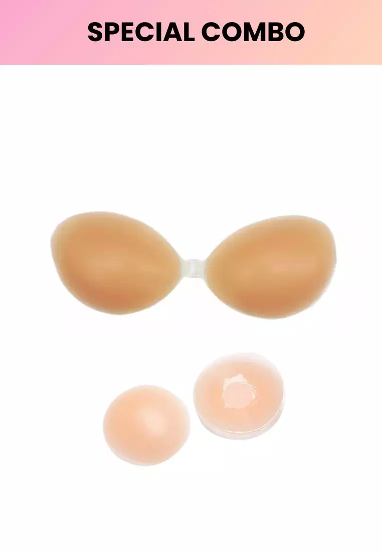 Special Bundle Silicone 3CM Thickness Push Up Nubra in Nude Seamless Invisible Reusable Adhesive Stick on Wedding Bra and Nipple Cover Silicone