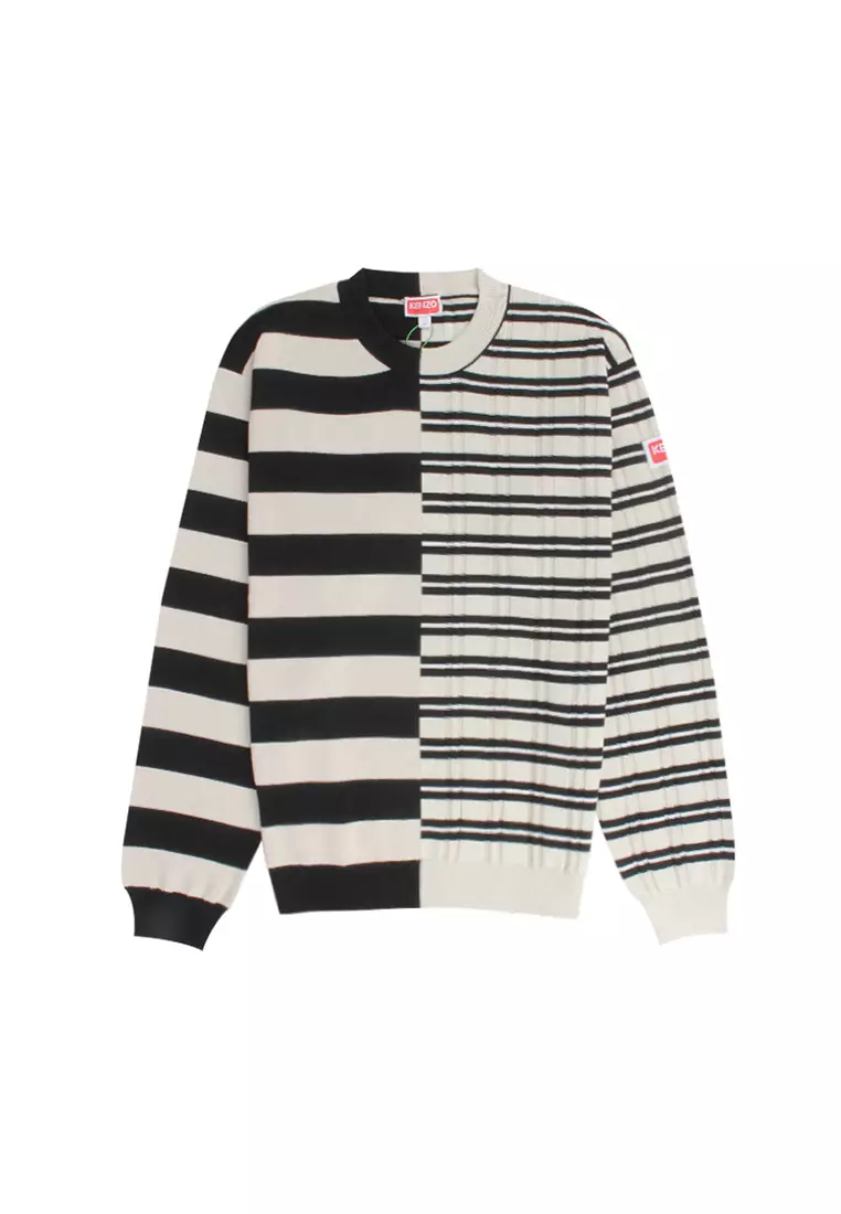 Kenzo KENZO 22FW Men s Striped patchwork Crewneck Pullover Sweater