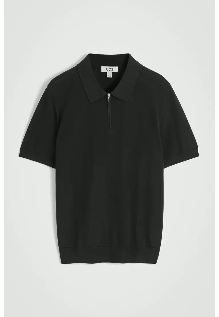 SLIM KNITTED SILK ZIP-UP POLO SHIRT