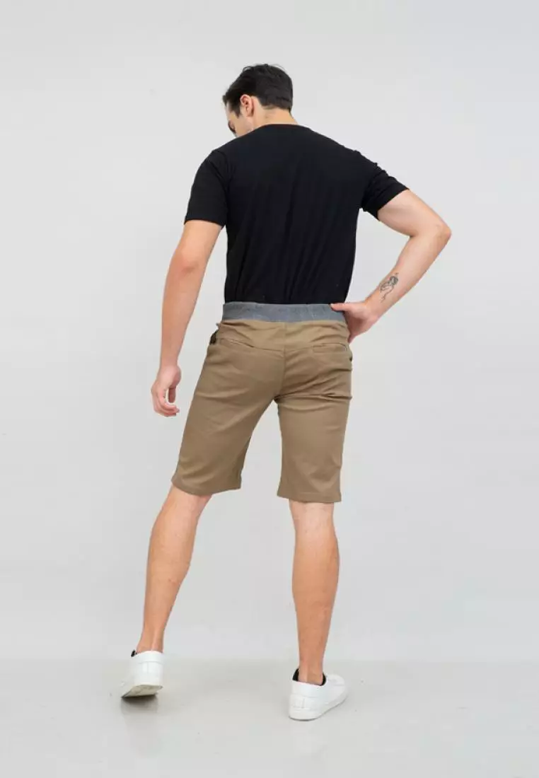 Celana chino pendek cino slim fit PINGGANG KARET Krem tua houseofcuff