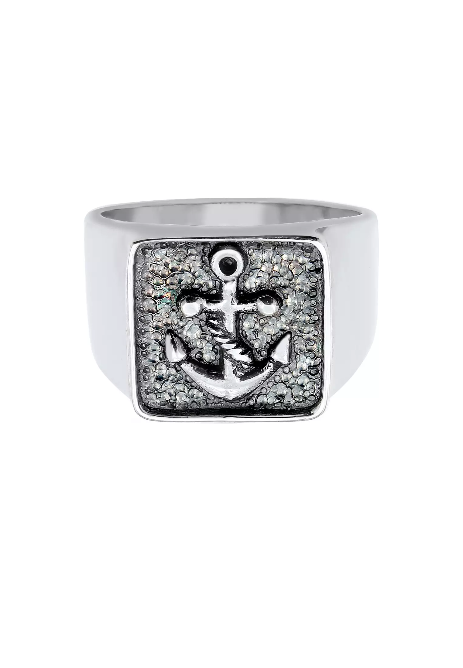 Men's Silver Anchor Signet Ring – Oxidised