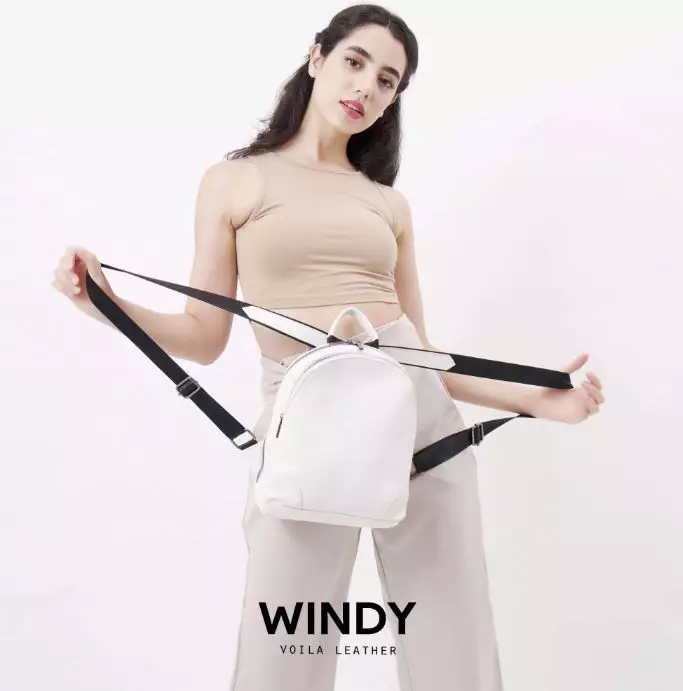 Genuine Leather Medium Women’s Backpack Voila Windy White