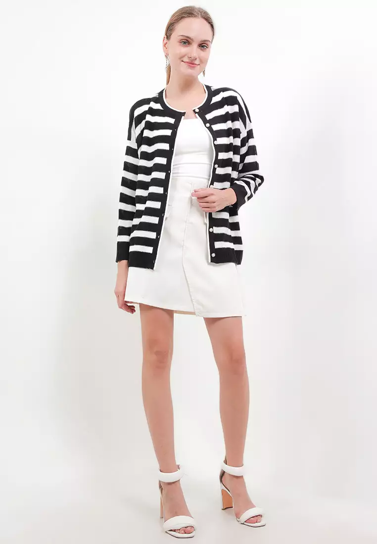 Stripe Pearl Button Cardigan