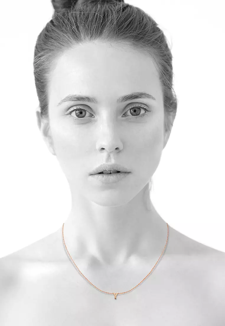 Initials Brick Alphabet Letter Necklace Rose Gold Layered Steel Jewellery - Y